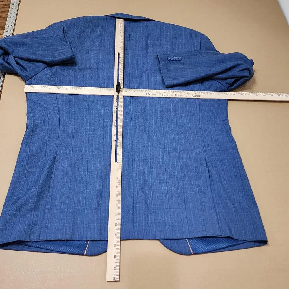 Bocaccio Uomo Suit Jacket Mens 48L Blue Stripe Poly Rayon Two Button Blazer